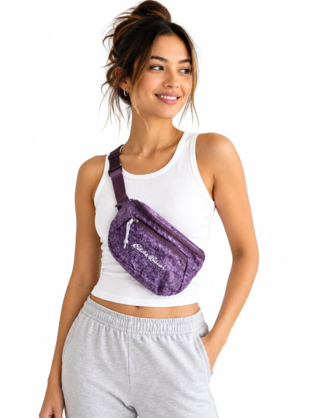Eddie Bauer Women's Purple Patterned Belt Bag Fanny Pack Crossbody